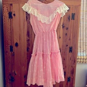 Vintage sheer pink floral square dancing dress